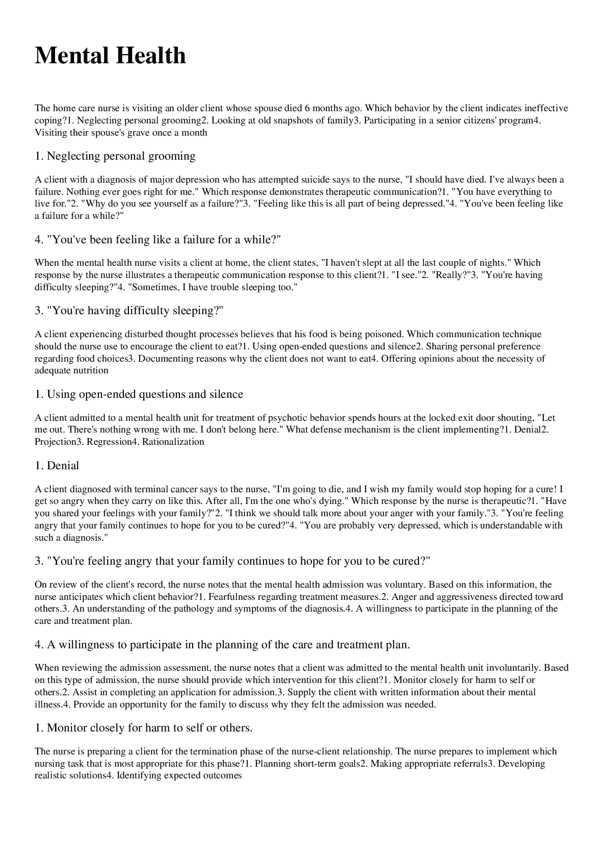 Preview image for NR 222 Mental Health NCLEX QUESTIONS AND ANSWERS Best 2020 All Correct Answers Graded A